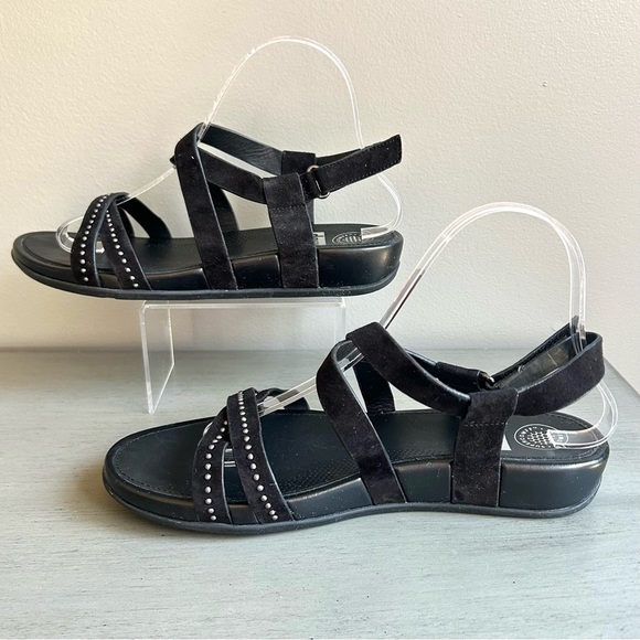 FitFlop Lumy Women Black Strappy Suede Studded Wedge Sandals Sz 8 Comfort - Picture 9 of 14